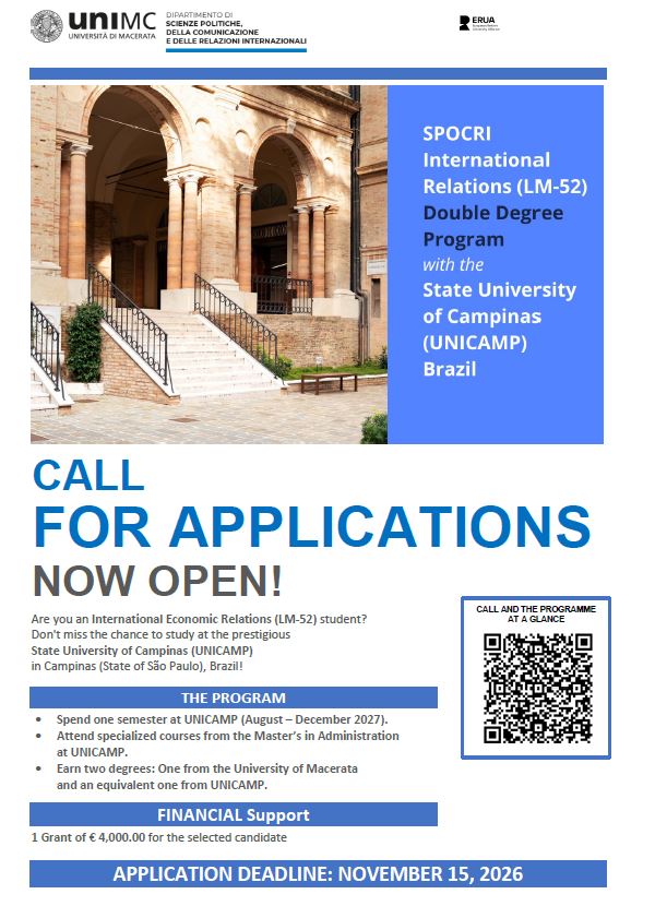 🌍 DOUBLE DEGREE PROGRAM LM-52| Call for Applications: Double Degree Program with the State University of Campinas (UNICAMP), Brazil 🌍 DOUBLE DEGREE PROGRAM LM-52| Call for Applications: Double Degree Program with the State University of Campinas (UNICAMP), Brazil