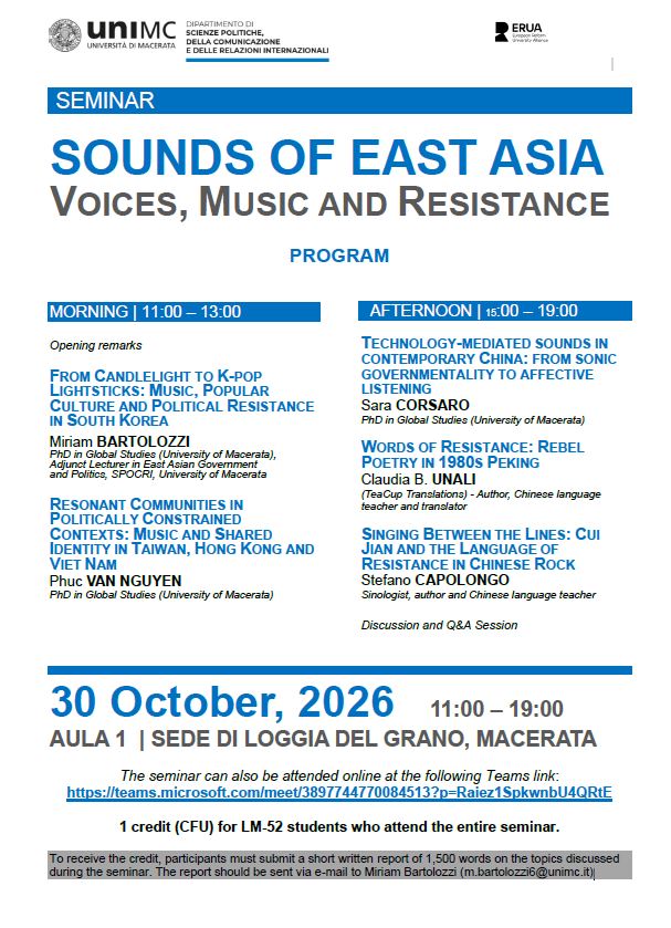 Seminar: Sounds of East Asia voices, Music and Resistance Seminar: Sounds of East Asia voices, Music and Resistance