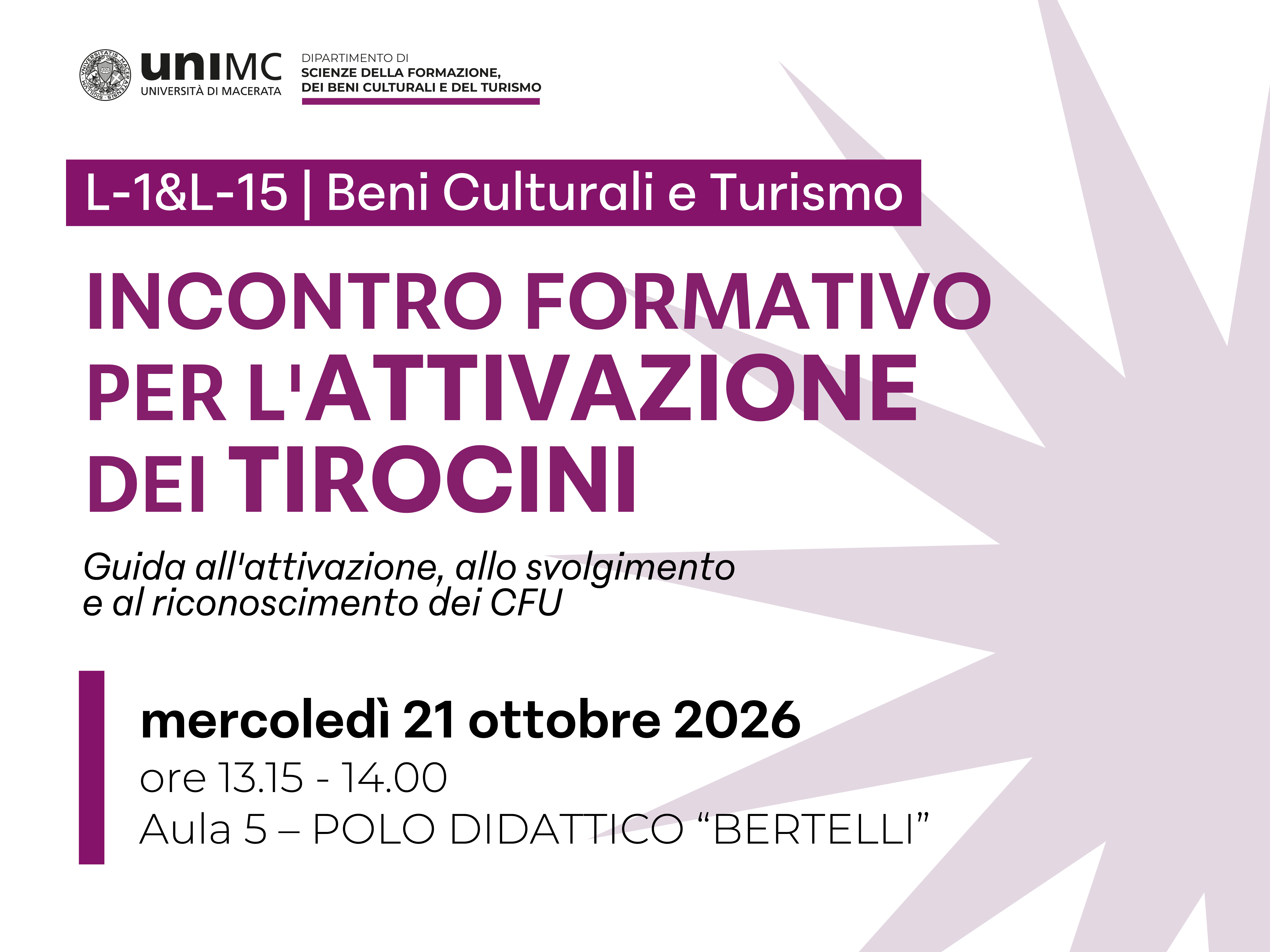 Incontro formativo sui tirocini per il corso di laurea L-1&L-15