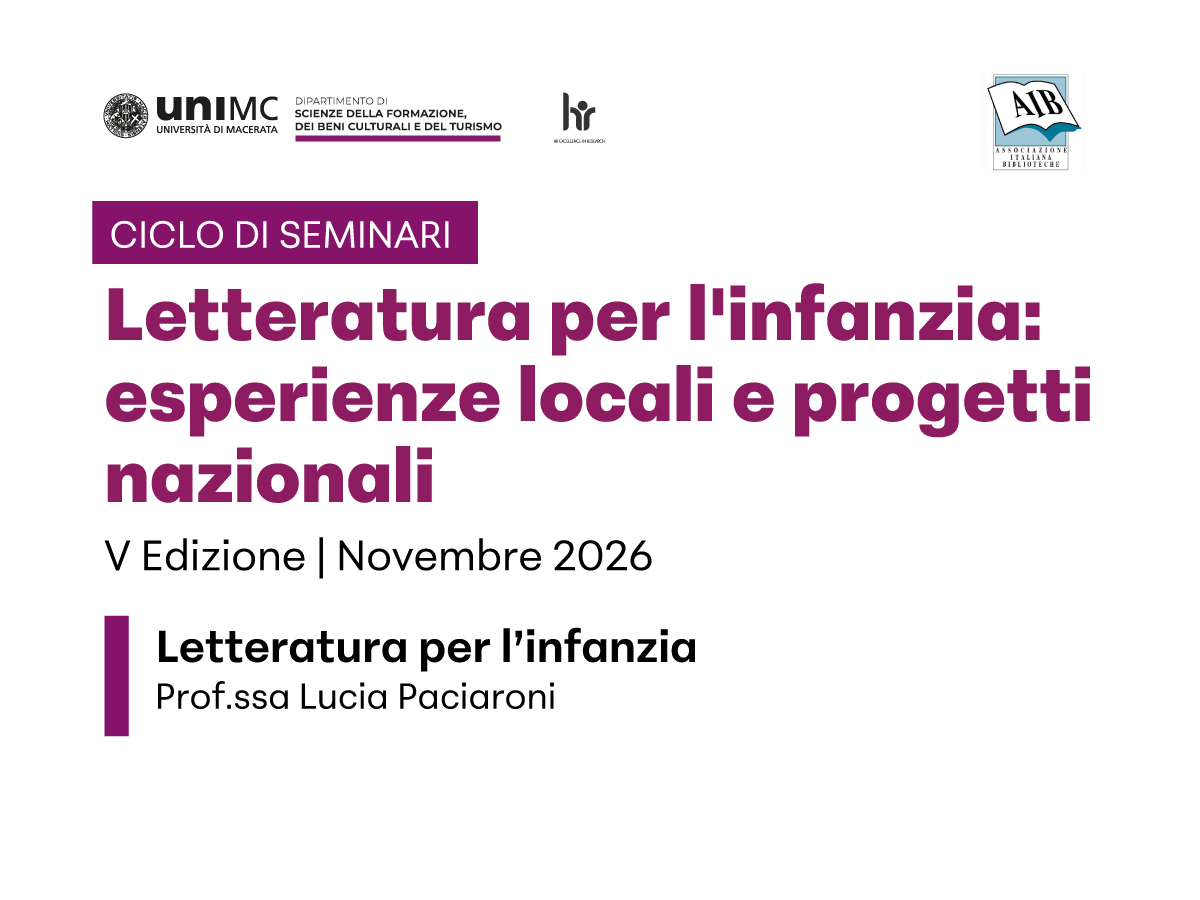 Ciclo di seminari 'Letteratura per l'infanzia: esperienze locali e progetti nazionali' – V Edizione (Novembre 2026)